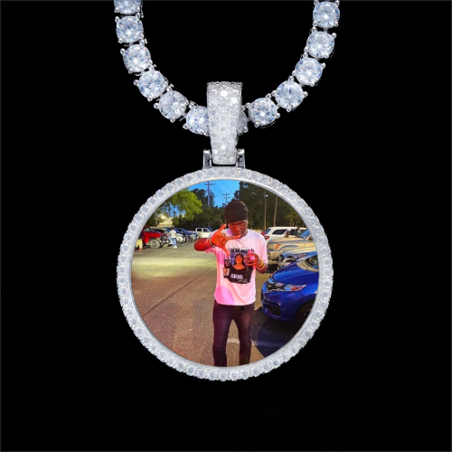925S & VVS Moissanite 3D Circle Custom Picture Pendant