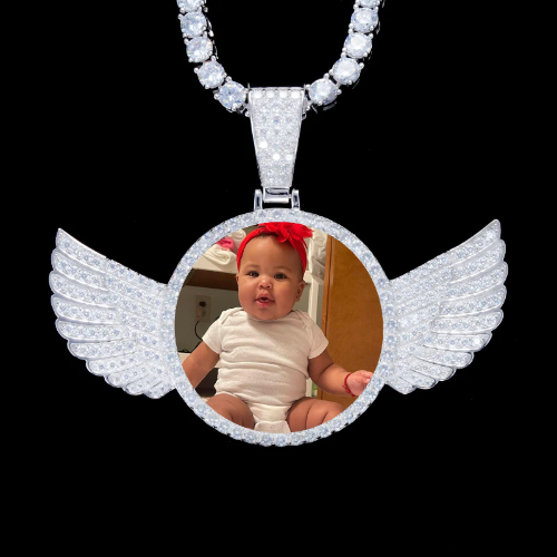 925S & VVS Moissanite 3D Wing Custom Picture Pendant