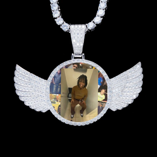 925S & VVS Moissanite 3D Wing Custom Picture Pendant