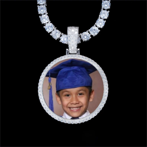 925S & VVS Moissanite 3D Circle Custom Picture Pendant