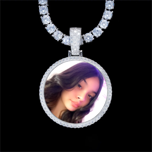925S & VVS Moissanite 3D Circle Custom Picture Pendant