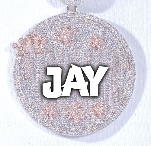 CUSTOM LETTER NECKLACE 3D BIG CROWN DISC