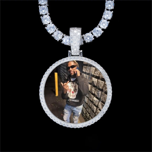 925S & VVS Moissanite 3D Circle Custom Picture Pendant