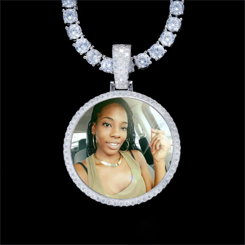 925S & VVS Moissanite 3D Circle Custom Picture Pendant