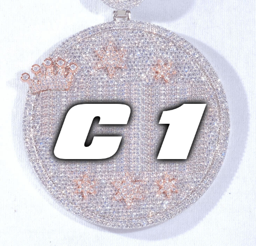 CUSTOM LETTER NECKLACE 3D BIG CROWN DISC