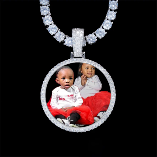 925S & VVS Moissanite 3D Circle Custom Picture Pendant