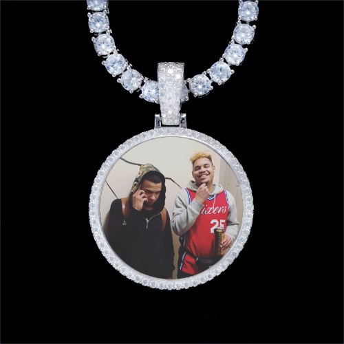 925S & VVS Moissanite 3D Circle Custom Picture Pendant