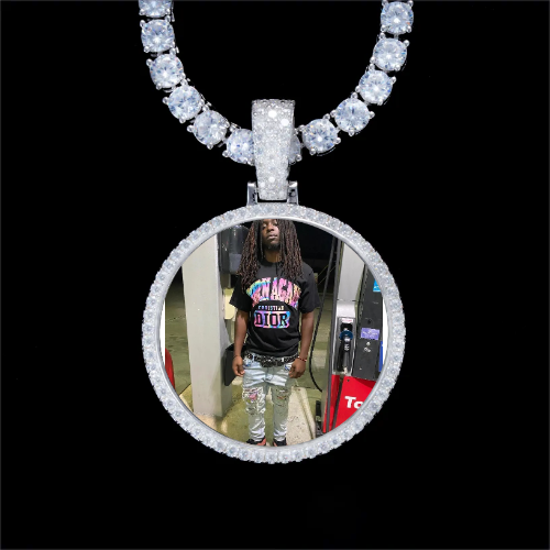 925S & VVS Moissanite 3D Circle Custom Picture Pendant