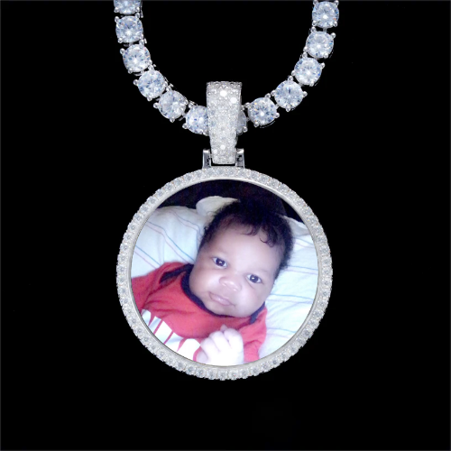 925S & VVS Moissanite 3D Circle Custom Picture Pendant