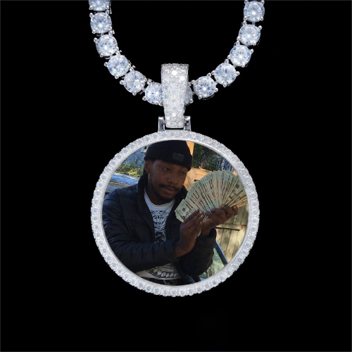 925S & VVS Moissanite 3D Circle Custom Picture Pendant