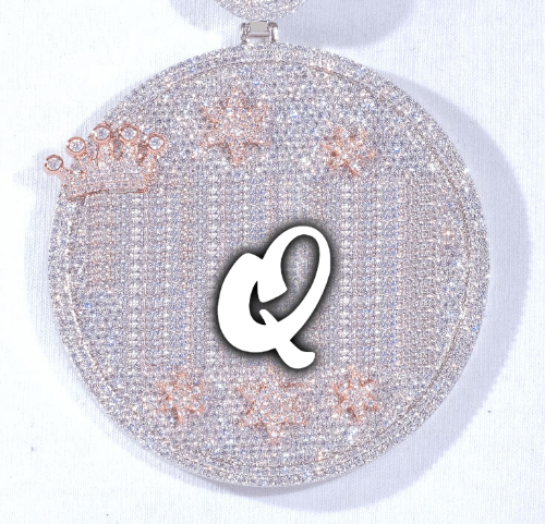 CUSTOM LETTER NECKLACE 3D BIG CROWN DISC
