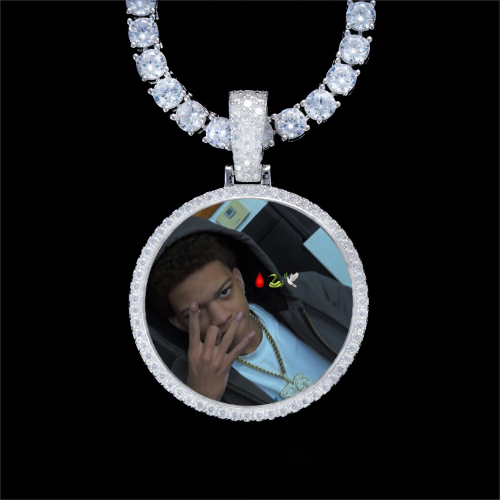 925S & VVS Moissanite 3D Circle Custom Picture Pendant