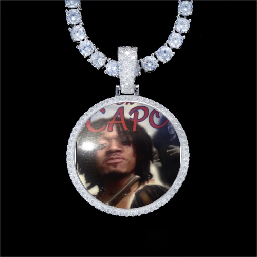 925S & VVS Moissanite 3D Circle Custom Picture Pendant