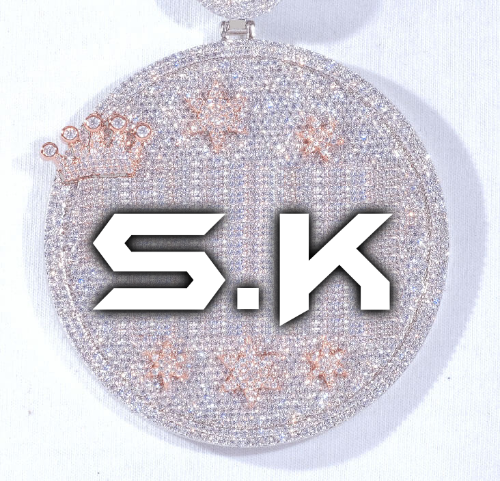 CUSTOM LETTER NECKLACE 3D BIG CROWN DISC