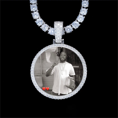 925S & VVS Moissanite 3D Circle Custom Picture Pendant