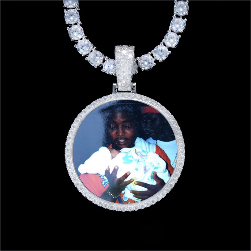 925S & VVS Moissanite 3D Circle Custom Picture Pendant