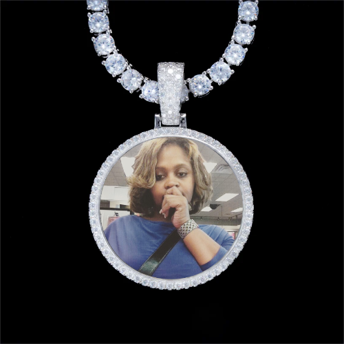 925S & VVS Moissanite 3D Circle Custom Picture Pendant