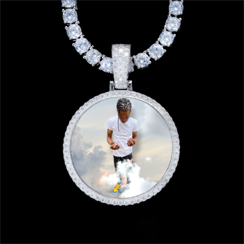 925S & VVS Moissanite 3D Circle Custom Picture Pendant