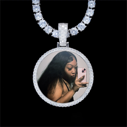 925S & VVS Moissanite 3D Circle Custom Picture Pendant