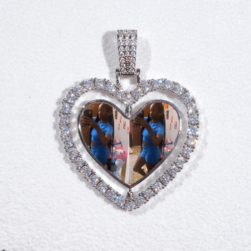 3D Spinning 2-Faced Heart Custom Picture Pendant