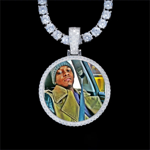 925S & VVS Moissanite 3D Circle Custom Picture Pendant