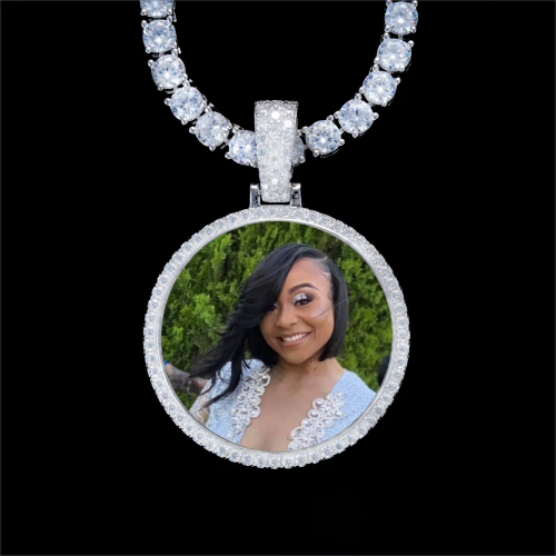 925S & VVS Moissanite 3D Circle Custom Picture Pendant