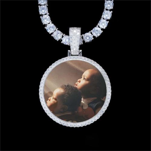 925S & VVS Moissanite 3D Circle Custom Picture Pendant