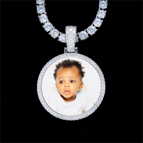 925S & VVS Moissanite 3D Circle Custom Picture Pendant
