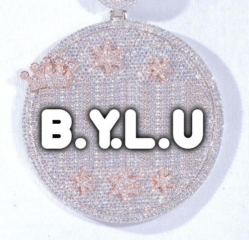 CUSTOM LETTER NECKLACE 3D BIG CROWN DISC