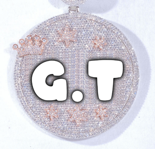 CUSTOM LETTER NECKLACE 3D BIG CROWN DISC
