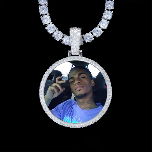 925S & VVS Moissanite 3D Circle Custom Picture Pendant