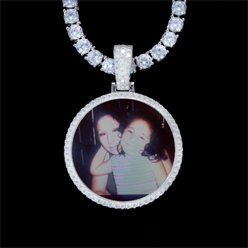 925S & VVS Moissanite 3D Circle Custom Picture Pendant