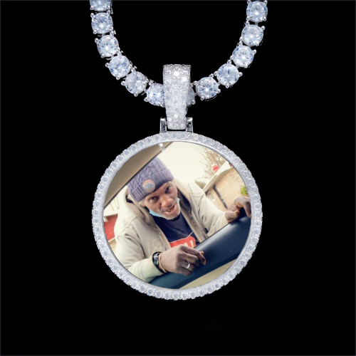 925S & VVS Moissanite 3D Circle Custom Picture Pendant