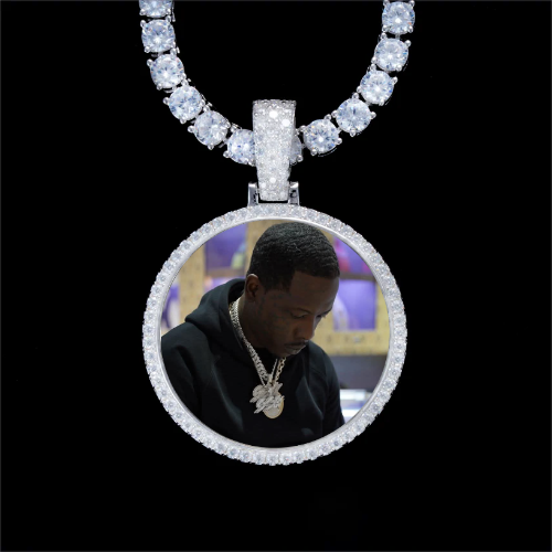 925S & VVS Moissanite 3D Circle Custom Picture Pendant