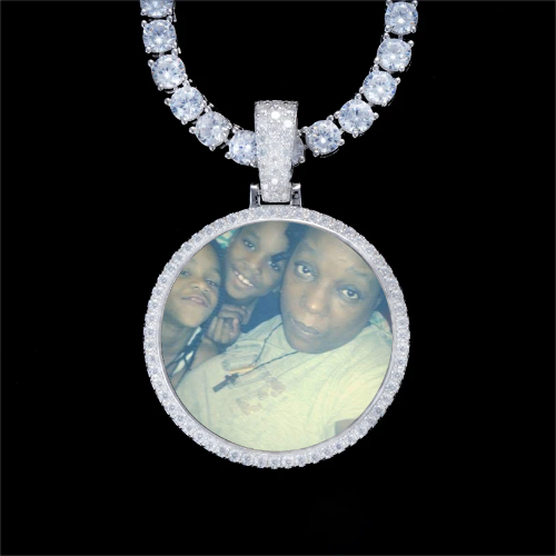 925S & VVS Moissanite 3D Circle Custom Picture Pendant