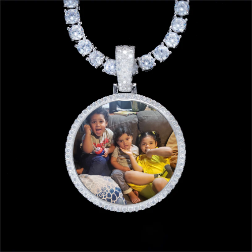925S & VVS Moissanite 3D Circle Custom Picture Pendant