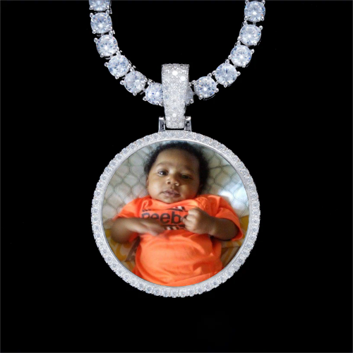 925S & VVS Moissanite 3D Circle Custom Picture Pendant