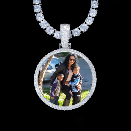 925S & VVS Moissanite 3D Circle Custom Picture Pendant