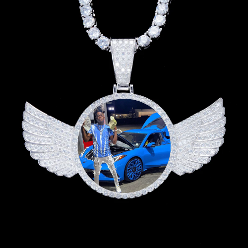 925S & VVS Moissanite 3D Wing Custom Picture Pendant