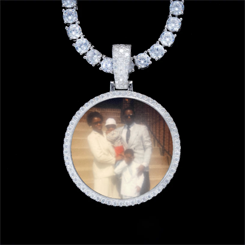 925S & VVS Moissanite 3D Circle Custom Picture Pendant
