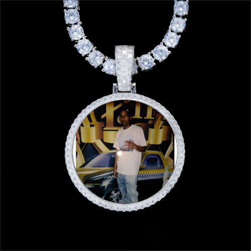 925S & VVS Moissanite 3D Circle Custom Picture Pendant