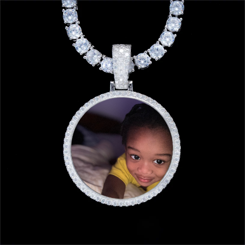 925S & VVS Moissanite 3D Circle Custom Picture Pendant