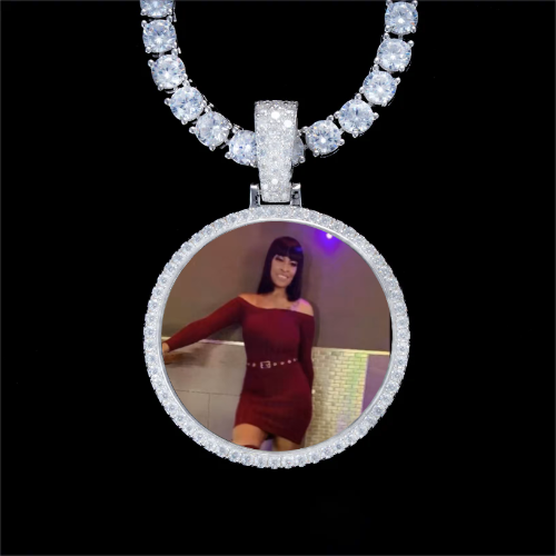 925S & VVS Moissanite 3D Circle Custom Picture Pendant