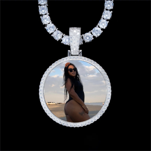925S & VVS Moissanite 3D Circle Custom Picture Pendant