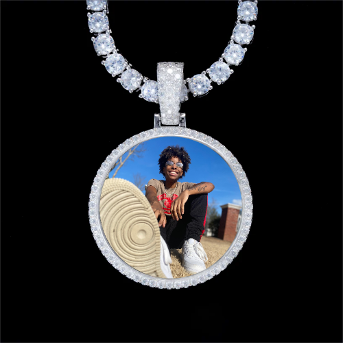 925S & VVS Moissanite 3D Circle Custom Picture Pendant