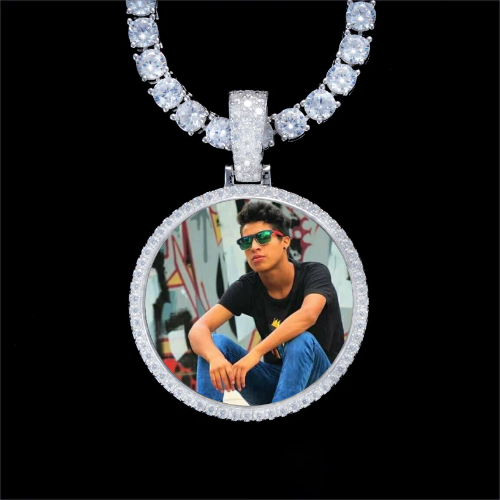 925S & VVS Moissanite 3D Circle Custom Picture Pendant