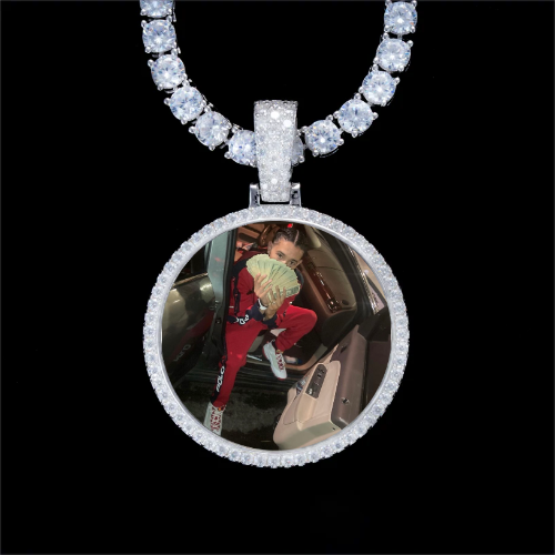 925S & VVS Moissanite 3D Circle Custom Picture Pendant