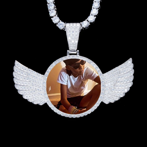925S & VVS Moissanite 3D Wing Custom Picture Pendant