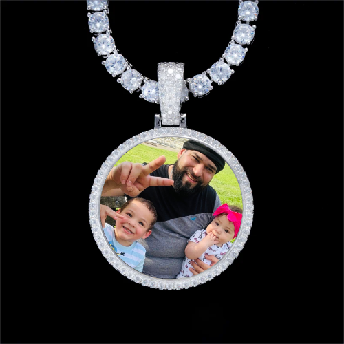 925S & VVS Moissanite 3D Circle Custom Picture Pendant