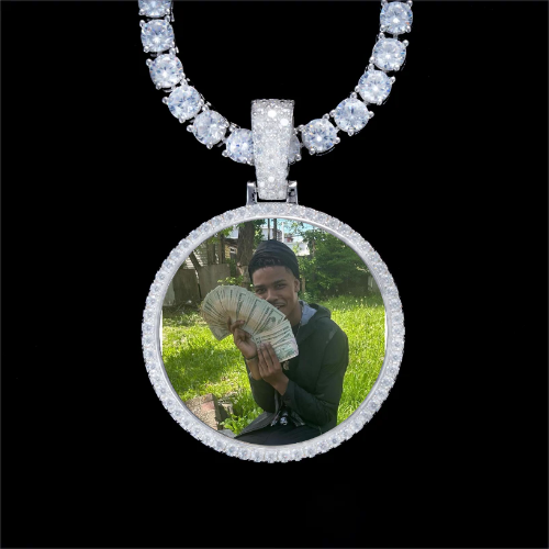 925S & VVS Moissanite 3D Circle Custom Picture Pendant